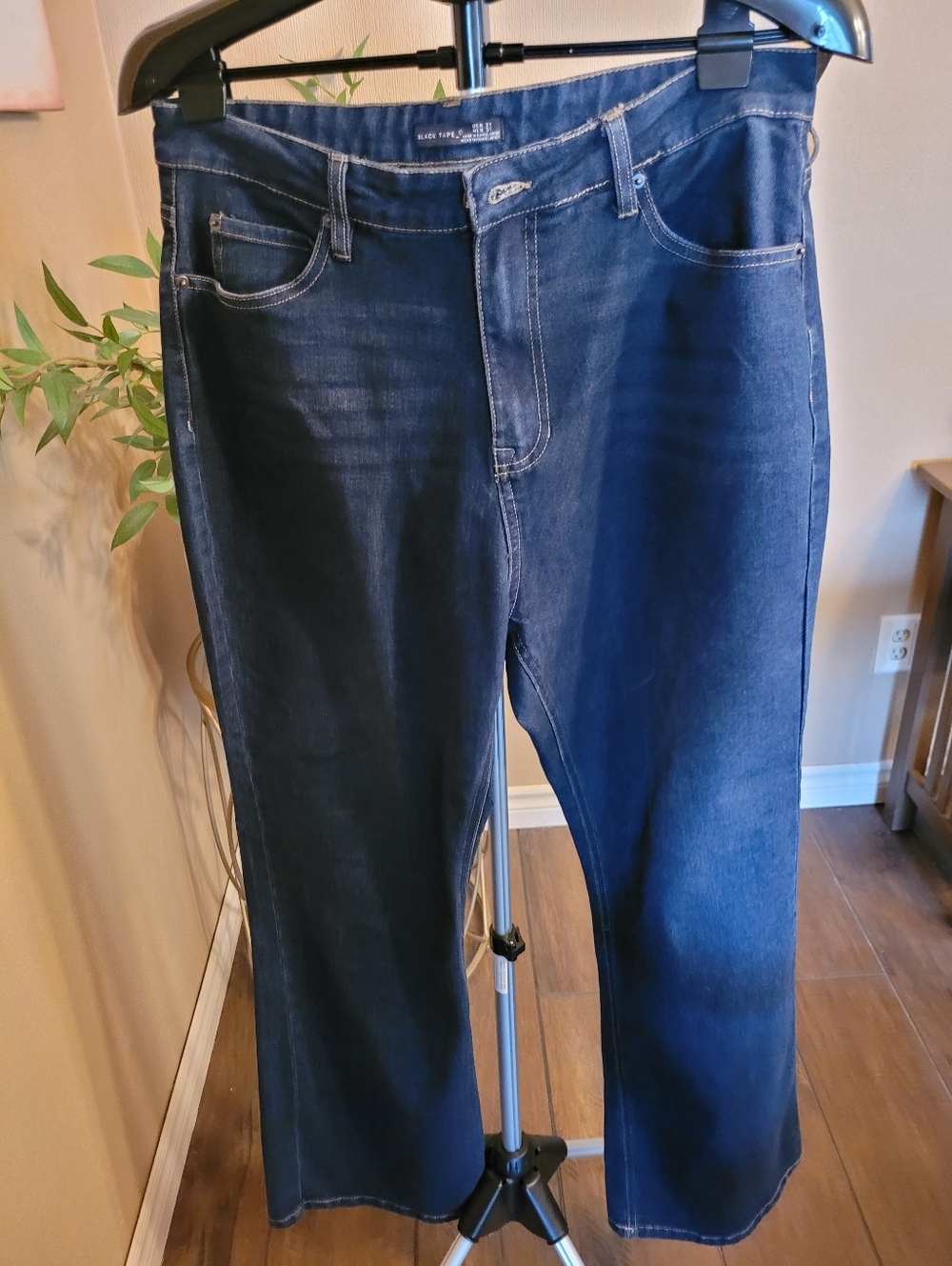 Black Tape Womens Flared Jeans in Dark Blue